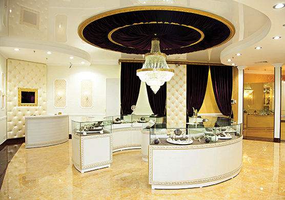 Лучшее оформление торгового зала. Бутик площадью торгового зала до 100 м2. Ювелирный бутик «Алтын Алан», Казахстан, Астана